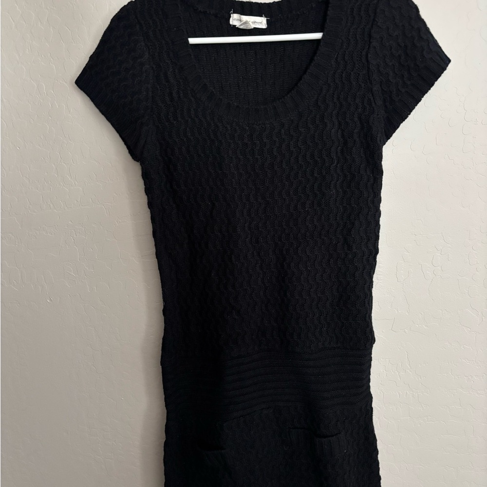 Ambiance Black Knit Short-Sleeve Sweater Dress